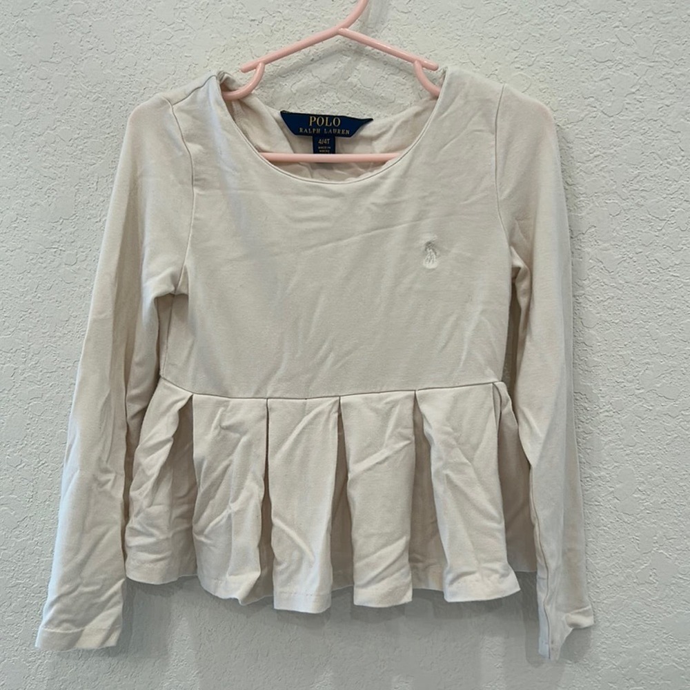Polo Ralph Lauren Peplum Long Sleeve Tee Shirt Girls 4T Cream White